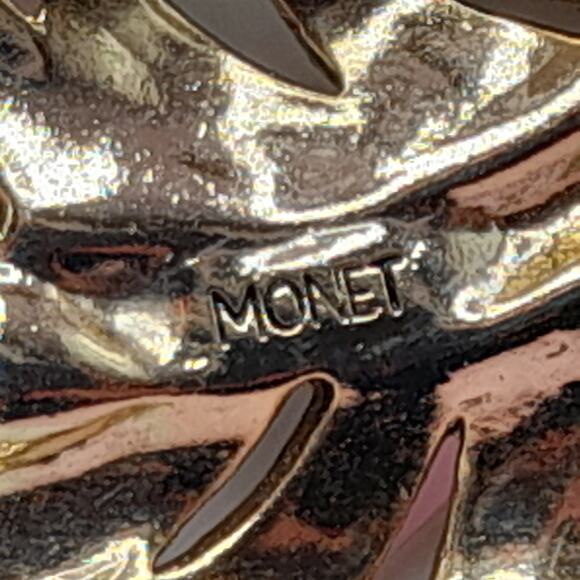 Vintage Monet Feather Brooch, Green Rhinestones, Brown Enamel, 2 3/4 Inches - Picture 4 of 7